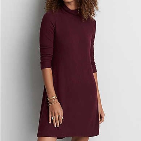 Maroon Turtleneck Sweater Dress 